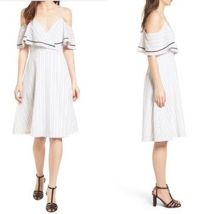 JOA Cold Shoulder Striped Midi Short Casual Dress